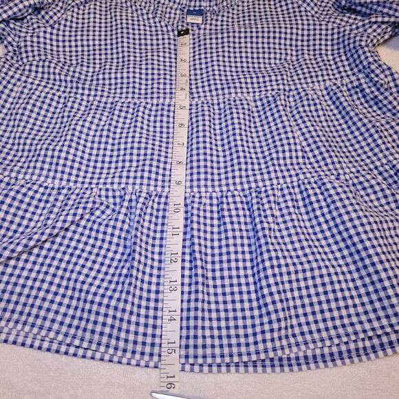 Old Navy Tiered Seersucker Long Sleeve Swing Top Size Medium Plaid Blue White - Picture 8 of 9